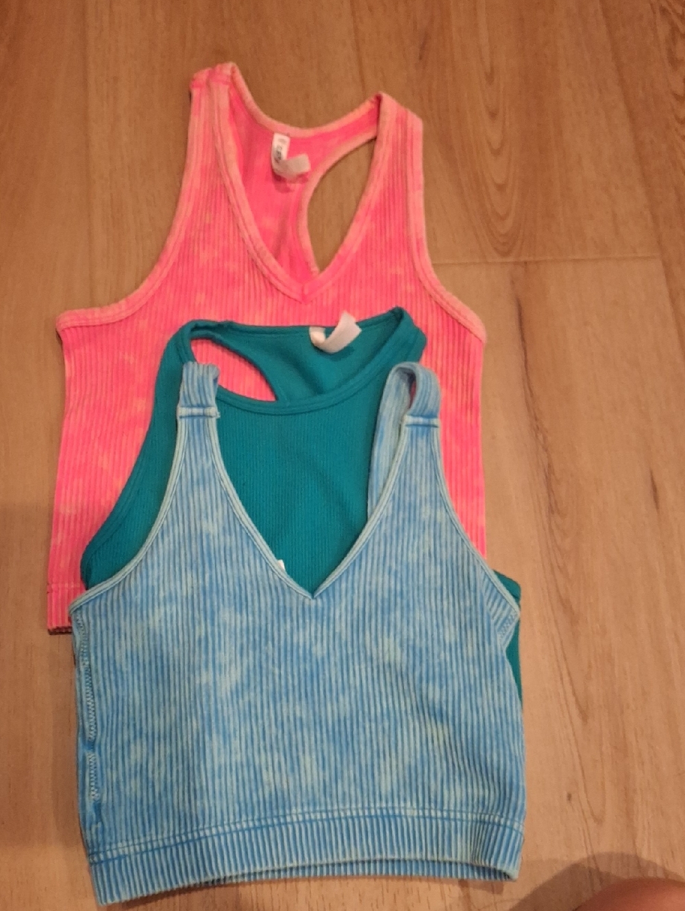 Zenana Ribbed Tank Top Trio - Pink, Teal, Light Blue